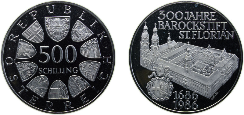 Austria Second Republic 1986 500 Schilling (St. Florian's Abbey) Silver (.925) (...