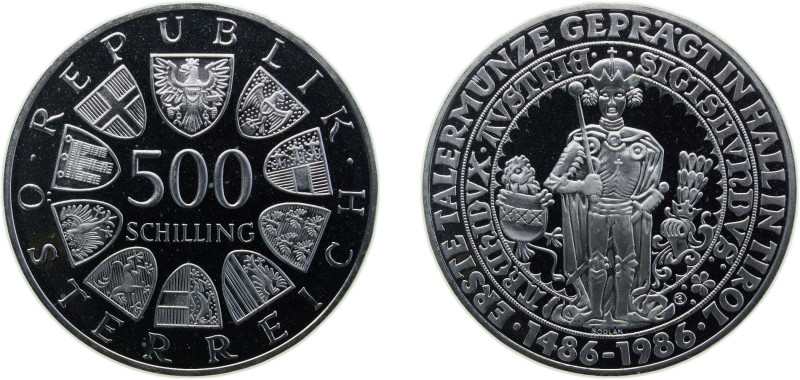 Austria Second Republic 1986 500 Schilling (First Thaler Coin Struck) Silver (.9...