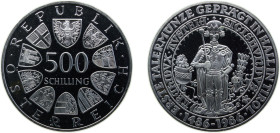 Austria Second Republic 1986 500 Schilling (First Thaler Coin Struck) Silver (.925) (Copper .075) Vienna mint 24g PF KM2977