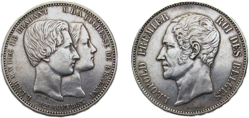 Belgium Kingdom 1853 5 Francs - Léopold I (Marriage of The Duke) Silver (.900) 2...