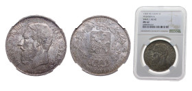 Belgium Kingdom 1868 5 Francs - Léopold II (small head) Silver (.900) Brussels mint 25g NGC MS62 KM24 LABFM-127