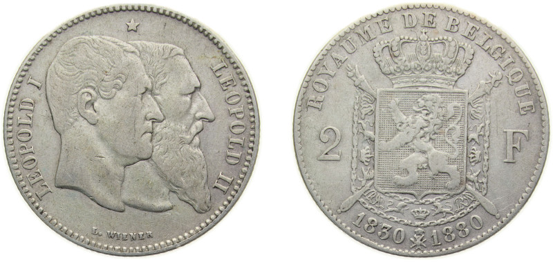 Belgium Kingdom 1880 2 Francs - Léopold II (Independence) Silver (.835) Brussels...