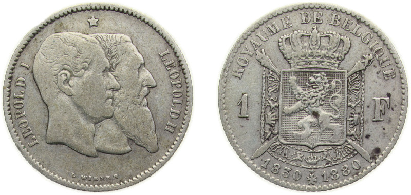 Belgium Kingdom 1880 1 Franc - Leopold II (Independence) Silver (.835) Brussels ...
