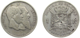 Belgium Kingdom 1880 1 Franc - Leopold II (Independence) Silver (.835) Brussels mint 5g VF KM38 Mor191 LABFM-87