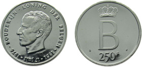 Belgium Kingdom 1976 250 Francs - Baudouin I (25th Anniversary of Accession; Dutch text) Silver (.835) Brussels mint 25g PF KM158 LABFM-204 LABFM-206 ...