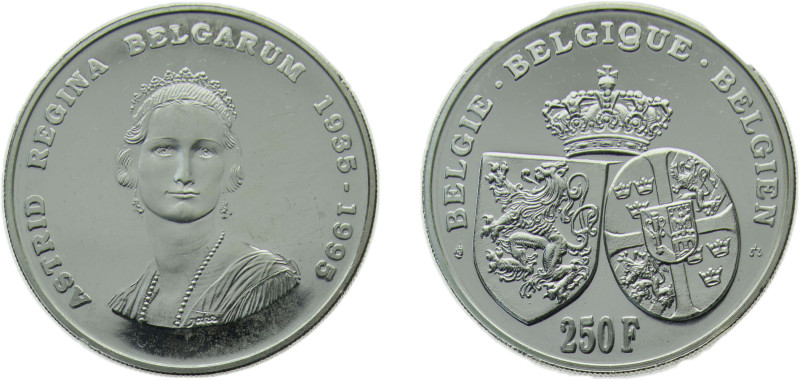 Belgium Kingdom 1995 250 Francs - Albert II (Queen Astrid) Silver (.925) Brussel...