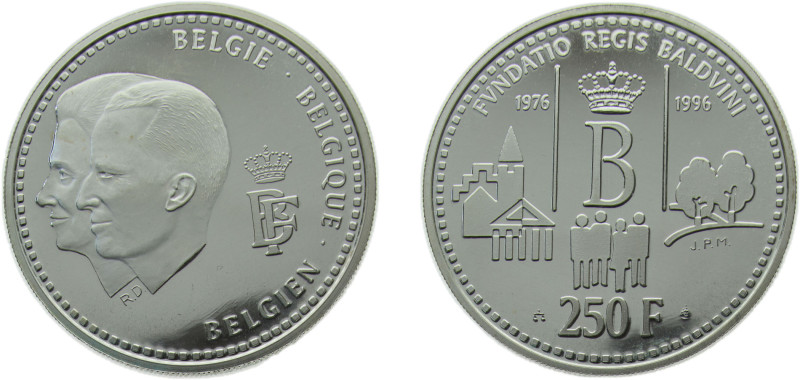 Belgium Kingdom 1996 250 Francs - Albert II (Baudouin Foundation) Silver (.925) ...