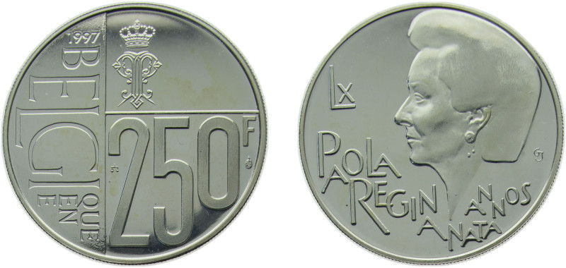 Belgium Kingdom 1997 250 Francs - Albert II (Queen Paola) Silver (.925) Brussels...