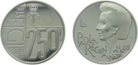 Belgium Kingdom 1997 250 Francs - Albert II (Queen Paola) Silver (.925) Brussels mint 18.75g PF KM207 LABFM-210 Schön185