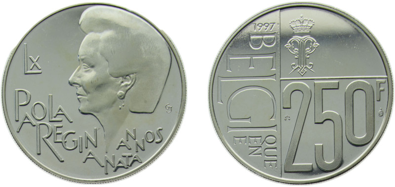 Belgium Kingdom 1997 250 Francs - Albert II (Queen Paola) Silver (.925) Brussels...