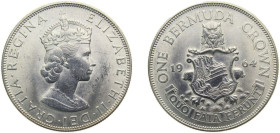 Bermuda British colony 1964 1 Crown - Elizabeth II (1st portrait) Silver (.500) Royal mint (Tower Hill) 22.62g UNC KM14
