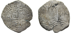Bolivia Spanish colony 1653P E-PH 8 Reales - Philip IV Silver (.931) Potosi mint 24.6g VF KM21