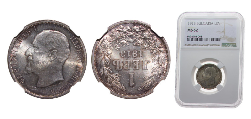 Bulgaria Kingdom 1913 1 Lev - Ferdinand I Silver (.835) 5g NGC MS62 KM31