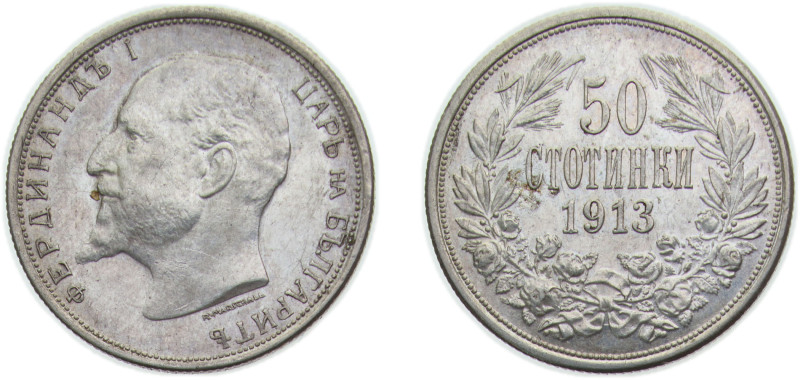 Bulgaria Kingdom 1913 50 Stotinki - Ferdinand I Silver (.835) Kremnica / Körmöcb...