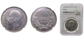 Bulgaria Kingdom 1930BP 100 Leva - Boris III Silver (.500) Budapest mint 20g NGC AU53 KM43