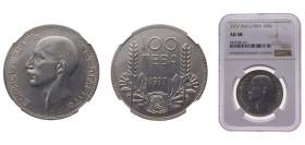 Bulgaria Kingdom 1937 100 Leva - Boris III Silver (.500) (Copper .400, .050 Nickel, .050 Zinc) 20g NGC AU58 KM45 Schön47.1 Schön47.2 Schön47.3