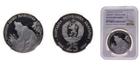Bulgaria People's Republic 1989 25 Leva (Bears) Silver (.925) 23.38g NGC PF67 KM193