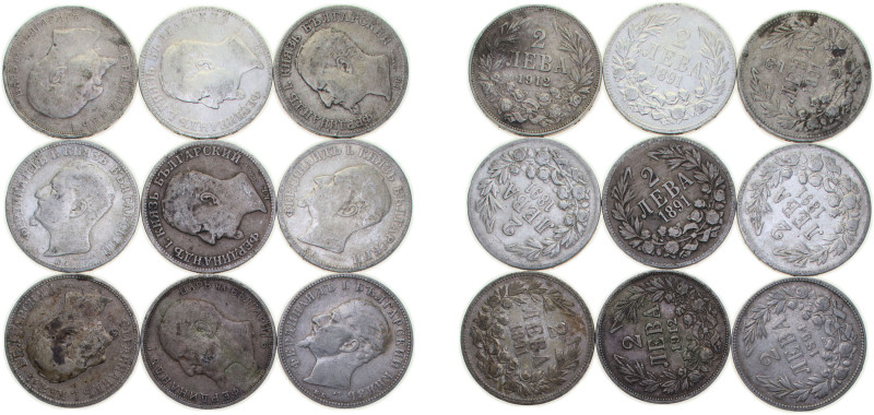 Bulgaria Principality & Kingdom 1891-1912 2 Leva - Ferdinand I, 6 Lots Silver (....