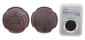 Bulgaria Principalty 1881 10 Stotinki - Aleksandr I Bronze Heaton and Sons / The Mint Birmingham Limited mint 10g NGC AU58 KM3