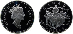 Canada Commonwealth 1994 1 Dollar - Elizabeth II (RCMP Northern Dog Team Patrol) Silver (.925) Royal Canadian mint, Ottawa, Canada 25.175g PF ChRC-836...