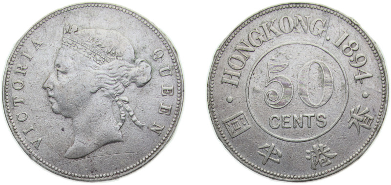 China Hong Kong British colony 1894 50 Cents - Victoria Silver (.800) Royal mint...