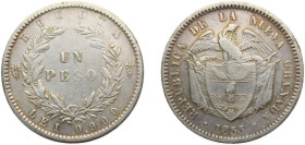Colombia Republic of New Granada 1855 1 Peso Silver (.900) Bogota mint 25g VF KM118 Hernández595-596