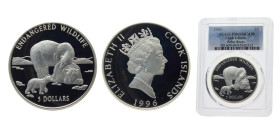 Cook Islands Dependency of New Zealand 1996 5 Dollars - Elizabeth II (Polar Bears) Silver (.925) 31.5g PCGS PR69 KM377