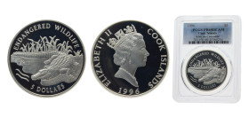 Cook Islands Dependency of New Zealand 1996 5 Dollars - Elizabeth II (African Slender-Snouted Crocodile) Silver (.925) 31.47g PCGS PR68