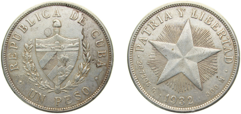 Cuba First Republic 1932 1 Peso Silver (.900) (silver 90%, copper 10%) Philadelp...