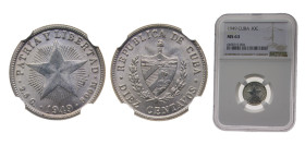 Cuba First Republic 1949 10 Centavos Silver (.900) (silver 90%, copper 10%) Philadelphia mint 2.5g NGC MS63 KMA12 Y6