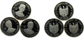 Cuba Second Republic 1977 20 Pesos (Máximo Gómez, Ignacio Agramonte & Antonio Maceo), 3 Lots Silver (.925) Havana mint PF