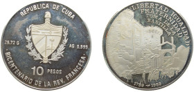 Cuba Second Republic 1989 10 Pesos (Bastille) Silver (.999) Havana mint 26.72g PF KM240 JMAAAEE372 JMAAAEE374
