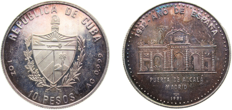 Cuba Second Republic 1991 10 Pesos (Alcala Gate) Silver (.999) Havana mint 31.1g...