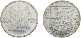 Czechoslovakia First Republic 1933 20 Korun Silver (.700) Kremnica / Körmöcbánya / Kremnitz mint 12g AU KM17 Schön11