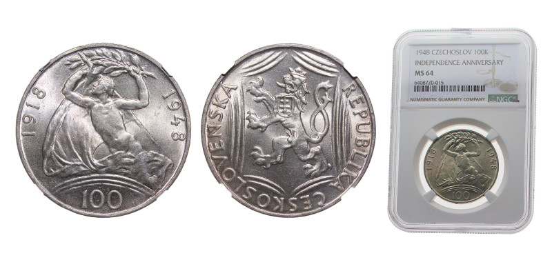 Czechoslovakia People's Republic 1948 100 Korun (Independence) Silver (.500) 14g...
