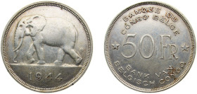 Democratic Republic of the Congo Belgian colony 1944 50 Francs - Léopold III Silver (.600) Pretoria mint 17.5g XF KM27 LABCM-20