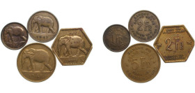 Democratic Republic of the Congo Belgian colony 1943-1947 1, 2, 5 Francs - Léopold III, 4 Lots Brass XF