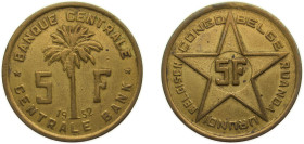 Democratic Republic of the Congo Belgian Congo and Ruanda-Urundi Belgian colony 1952 5 Francs Brass 7.3g XF KM1 LABRM-3 Schön30