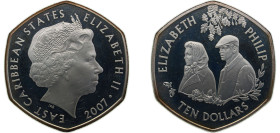Eastern Caribbean States 2007 10 Dollars - Elizabeth II (Queen Elizabeth and Prince Philip in outdoor clothing) Silver (.925) Royal mint 28.28g PF KM8...