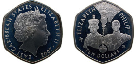 Eastern Caribbean States 2007 10 Dollars - Elizabeth II (Queen Elizabeth and Prince Philip in outdoor clothing) Silver (.925) Royal mint 28.28g PF KM9...