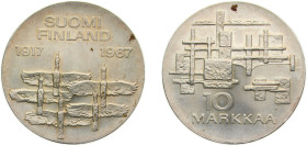 Finland Republic 1967S-H 10 Markkaa (Independence) Silver (.900) 24g UNC KM50 Schön59