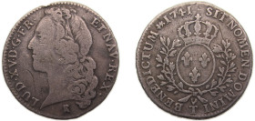 France 1741T ½ Écu - Louis XV Silver (.917) Nantes mint 14.1g VF Dy1681