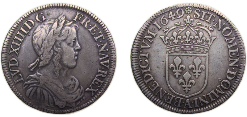 France Kingdom 1649A ½ Écu - Louis XIV Silver (.917) Paris mint 13.5g VF Dy1470 ...