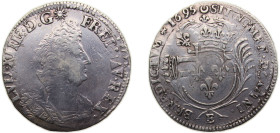 France Kingdom 1695E ½ Écu - Louis XIV Silver (.917) Tours mint 13.4g VF Dy1521 KM#295.7