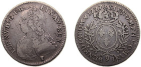 France Kingdom 1727 9 ½ Écu - Louis XV Silver (.917) Rennes mint 14.4g VF Dy1676 Gad313