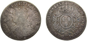 France Kingdom 1737BB 1 Écu - Louis XV Silver (.917) Strasbourg mint 28.7g VF Dy1675 GadR321 KM486