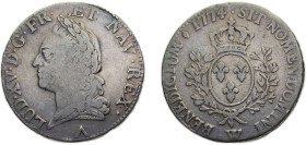 France Kingdom 1774W 1 Écu - Louis XV Silver (.917) Lille mint 29g VF Dy1685 GadR323