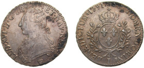 France Kingdom 1791 I 1 Écu - Louis XVI Silver (.917) Limoges mint 29.1g XF Dy1708 GadR356a KM572 Dav ECT1334