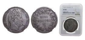 France Kingdom 1832T 5 Francs - Louis-Philippe I Silver (.900) Nantes mint 25g NGC XF40 KM749 F324 Gad678