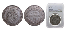 France Kingdom 1834A 5 Francs - Louis-Philippe I Silver (.900) Paris mint 25g NGC XF45 KM749 F324 Gad678